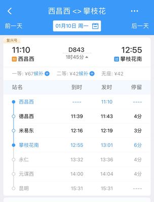 昆明到西昌動車